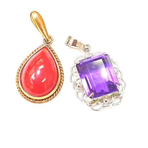 K18 珊瑚 Pt900 アメジスト ネックレストップ